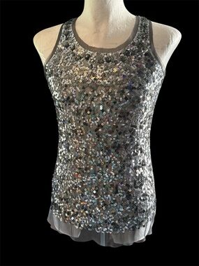 Y2K Wet Seal Silver Sequin TankTop M Fairy Grunge Whimsigoth Glam Rave racerback